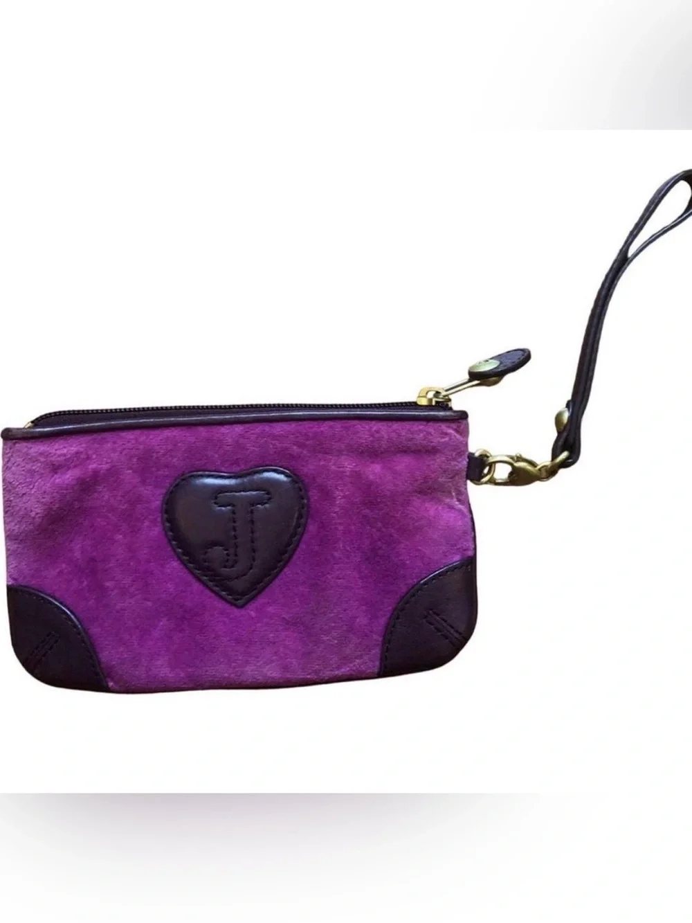 Vintage Juicy Couture Y2K Purple Velvet Wristlet with Embroidered Crest